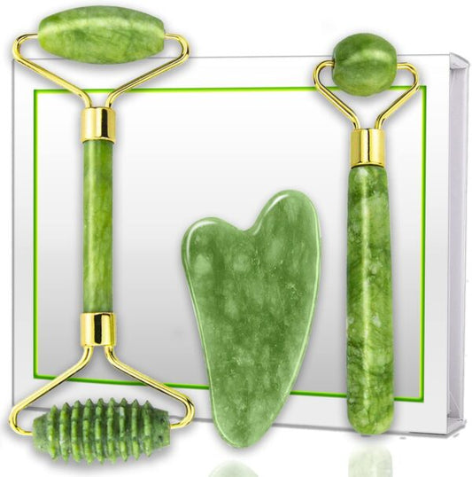 3 Pcs Set Jade Roller With Gua Sha anti wrinkles.