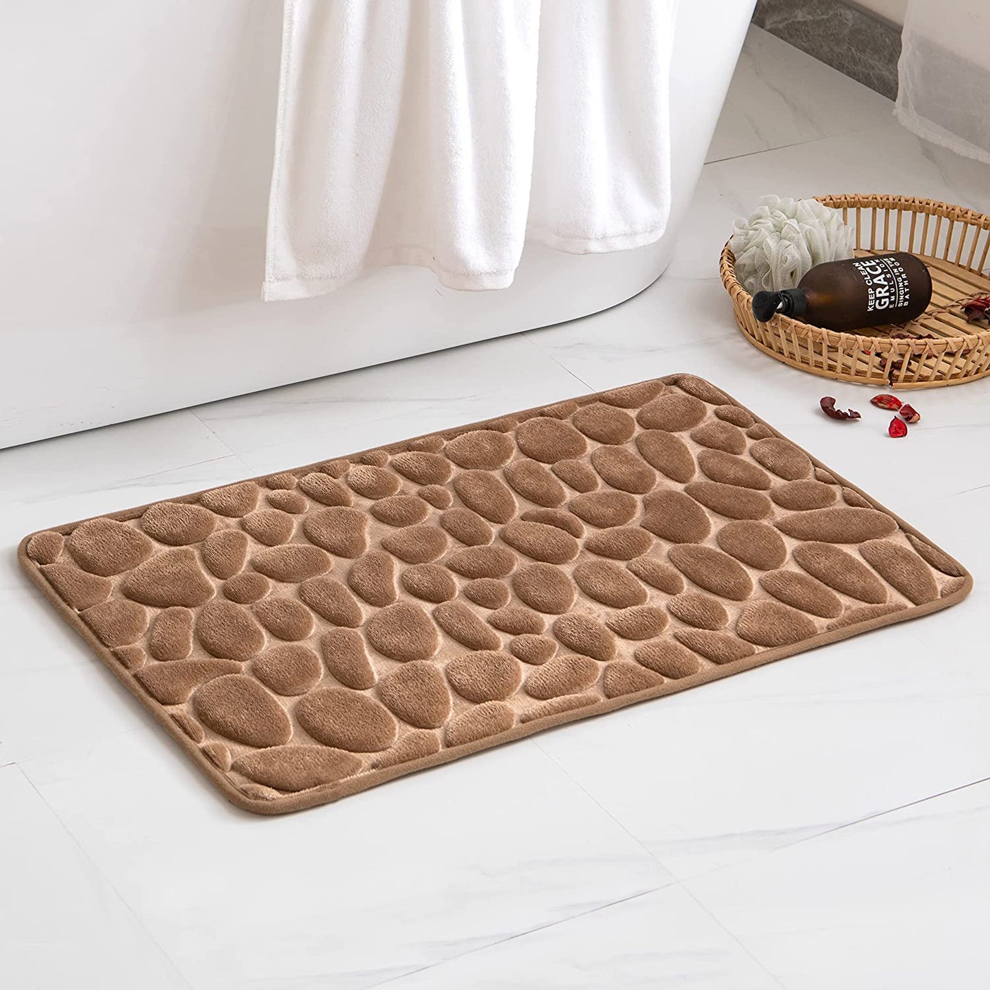 Water Absorption Non-slip Pebble Washable Toilet Bath Mat Memory Foam Shower Mat Floor Rug